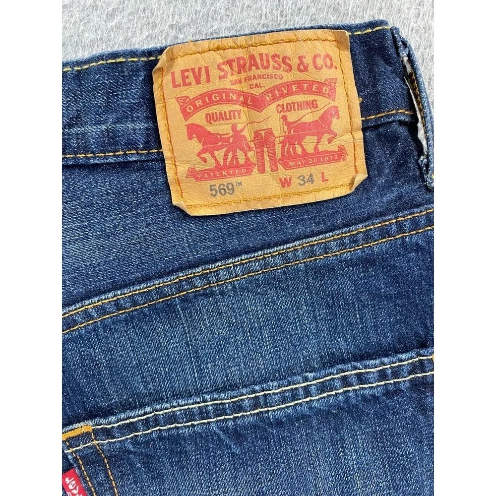 Levi's Jeans Shorts Mens 34 Blue 569 Loose‎ Straight Denim Jorts Medium Wash - Picture 10 of 11